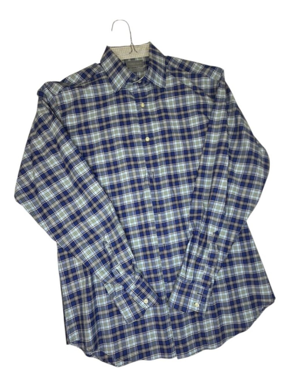 Thomas Dean Blue Plaid Long Sleeve Button Down Shirt With Flip Cuff -Size XL